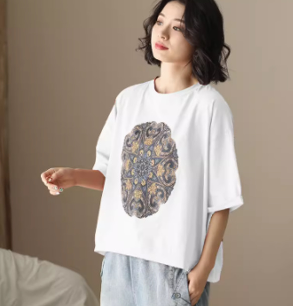 初春.  100％綿.無地.コットンTシャツ ショート丈半袖トップス 3枚目の画像