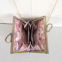 リバティ ラミネート エメラルドベイ（ピンク） リボン浮足がま口パスケース・コンパクトがま口財布 4枚目の画像