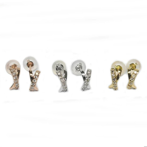 地金＊18金【クロス×天然ダイヤモンド0.1ctピアス】イエロー