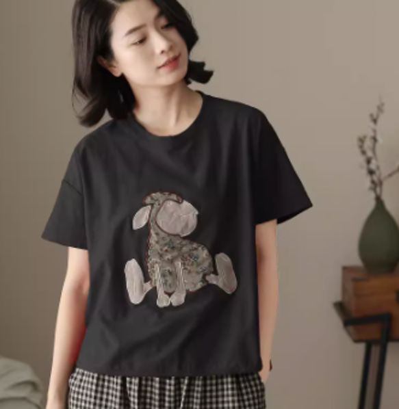 初春.  100％綿.無地.コットンTシャツ ショート丈半袖トップス　夏Tシャツ 6枚目の画像