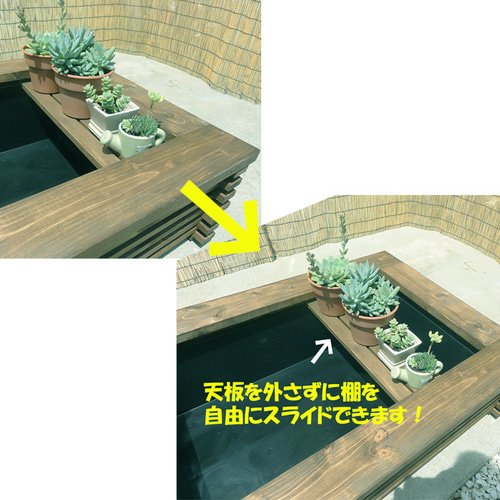 ビオトープ 25L トロ舟＆木枠セット（棚付き） メダカ＆金魚飼育