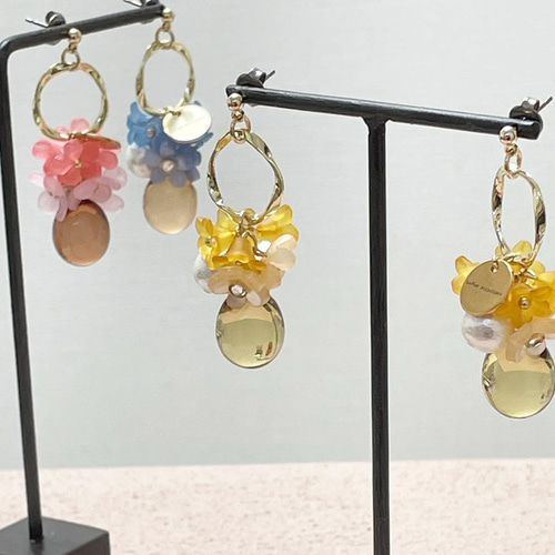 ピアス イヤリング フラワー コットンパール イエロー 春 ピアス 