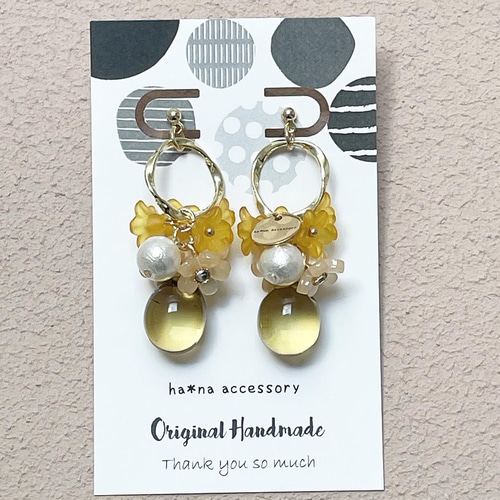 ピアス イヤリング フラワー コットンパール イエロー 春 ピアス 