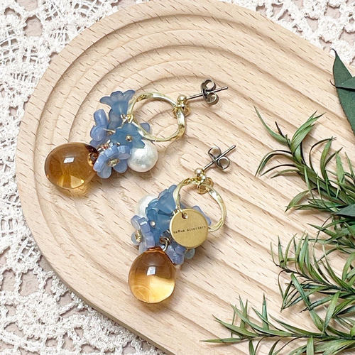 ピアス イヤリング フラワー ブルー コットンパール 春 ピアス（その他 
