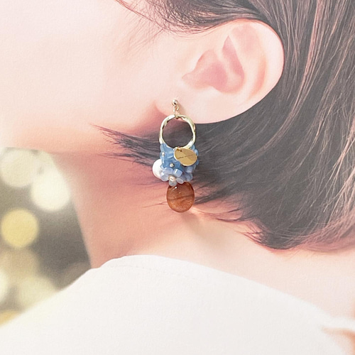 ピアス イヤリング フラワー ブルー コットンパール 春 ピアス（その他 