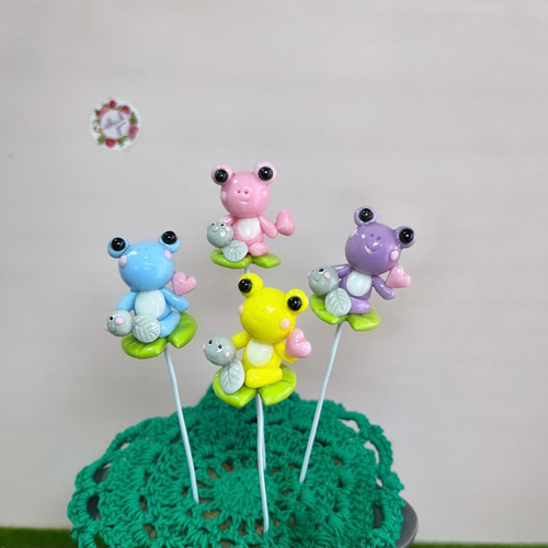 多肉植物寄せ植え〜樹脂粘土レジン(粘土細工)ガーデンピック(カエル