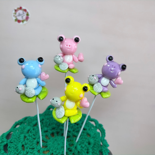 多肉植物寄せ植え〜樹脂粘土レジン(粘土細工)ガーデンピック(カエル