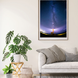 灯台と直立する夏の天の川　インテリアアートポスター 100 3枚目の画像