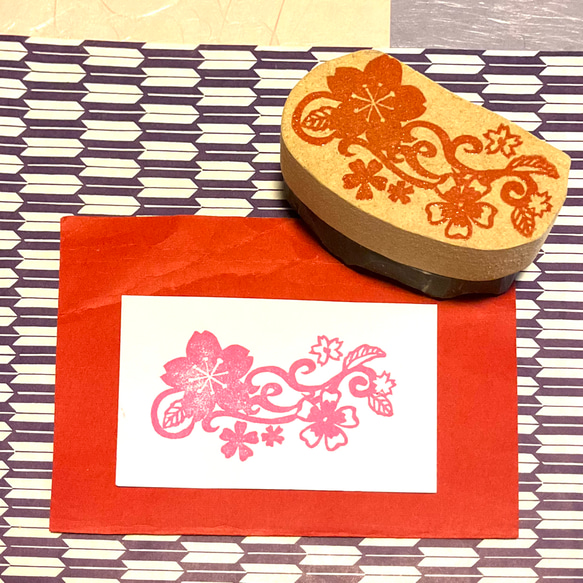 ✿春の花はんこ✿【サクラ模様】3.5×6.5cm 1枚目の画像