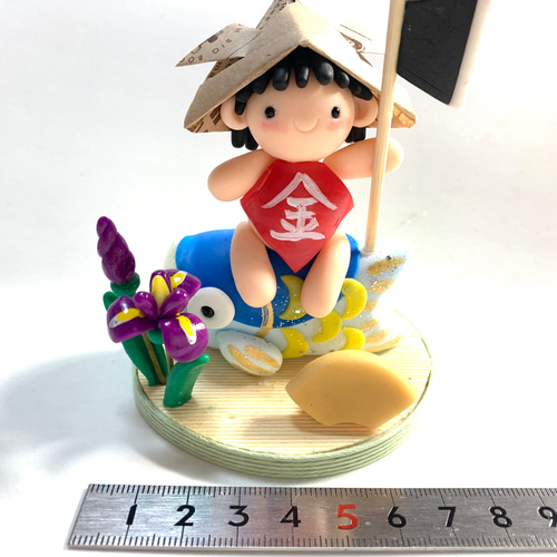 ☆鯉のぼりに乗った金太郎ちゃん(受注生産) 樹脂粘土 置物 5月の