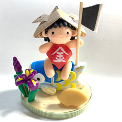 ☆鯉のぼりに乗った金太郎ちゃん(受注生産) 樹脂粘土 置物 5月の節句