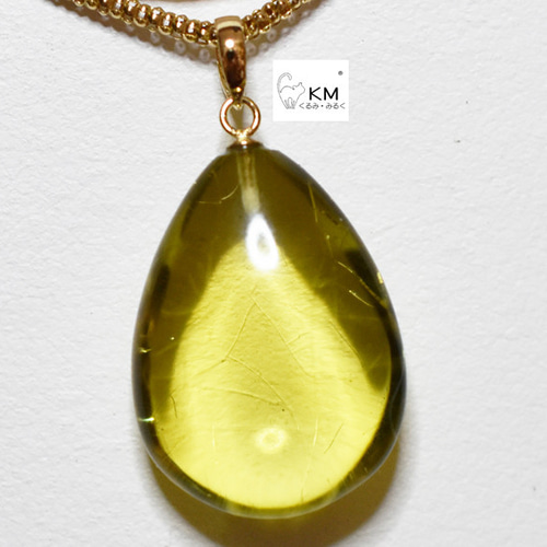 Ж K18 18金 リトアニア産グリーンアンバー琥珀6.65ct ペンダントトップ 