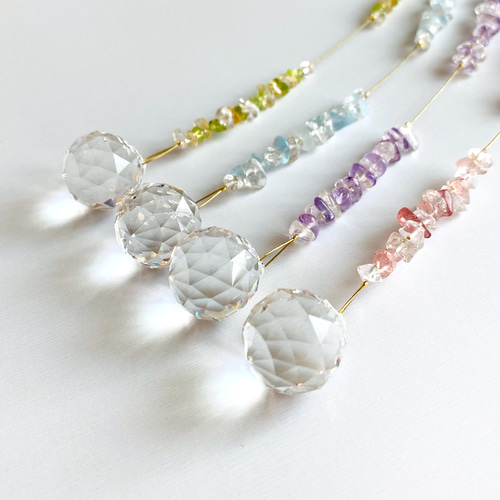 ピンクエピドートのサンキャッチャー 20mm ピンクエピドートと水晶のミニサンキャッチャー☆20mm☆長さ22cm