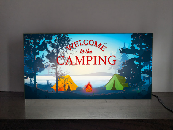 【Lサイズ オーダー無料】ウェルカム アウトドア キャンプ 焚火 テント ランタン 照明 看板 置物 雑貨 ライトBOX 2枚目の画像
