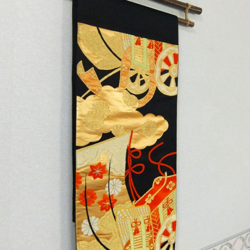 16)1877】和柄65cm/御所車文様/タペストリー・テーブルランナー等/和風