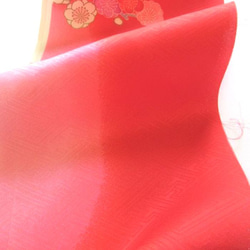 紅色共友禪，金色，球上花朵圖案，純絲，丹後捲簾 No.219-7 前身部分 [長 100 厘米 x 寬 19 厘米] 兒童禮物 第2張的照片