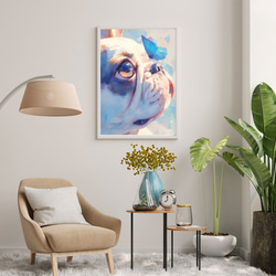 【蝶犬戯舞 - フレンチブルドッグ犬の子犬 No.4】春・蝶・子犬・アートポスター・犬の絵・犬の絵画・犬のイラスト 7枚目の画像
