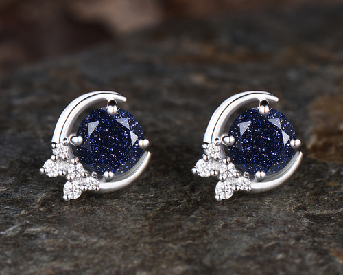 ムーンピアス ギャラクシーブルーサンドストーンピアス モアッサ