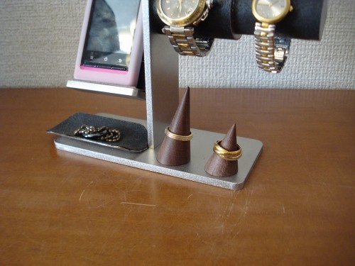 腕時計スタンド　時計、リング、その他アクセサリー収納スタンド　スマホスタンドブラック仕様