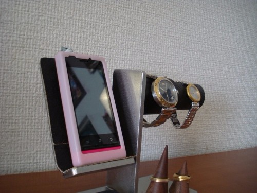 腕時計スタンド　時計、リング、その他アクセサリー収納スタンド　スマホスタンドブラック仕様