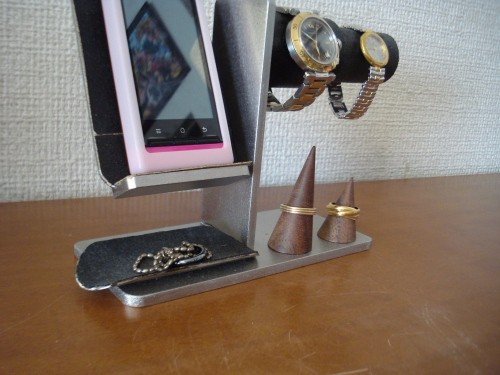 腕時計スタンド　時計、リング、その他アクセサリー収納スタンド　スマホスタンドブラック仕様
