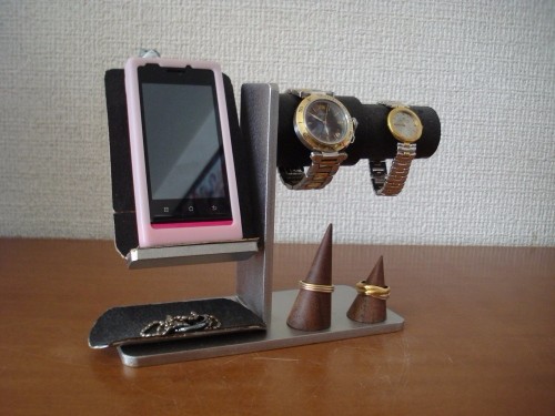 腕時計スタンド　時計、リング、その他アクセサリー収納スタンド　スマホスタンドブラック仕様