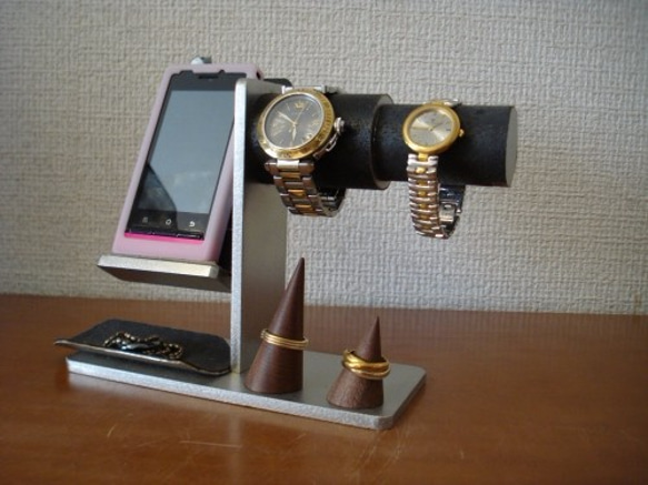 腕時計スタンド　時計、リング、その他アクセサリー収納スタンド　スマホスタンドブラック仕様 2枚目の画像