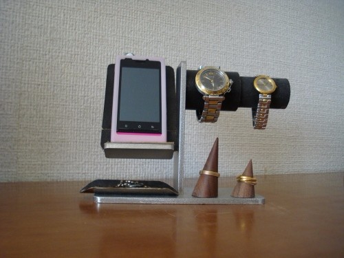 腕時計スタンド　時計、リング、その他アクセサリー収納スタンド　スマホスタンドブラック仕様
