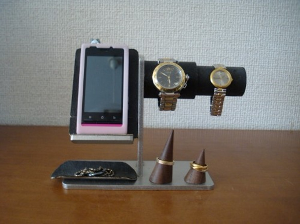 腕時計スタンド　時計、リング、その他アクセサリー収納スタンド　スマホスタンドブラック仕様 1枚目の画像