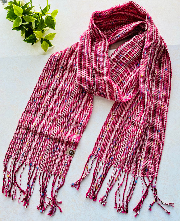 【一点物】コットン手織りストール　ピンク 1枚目の画像
