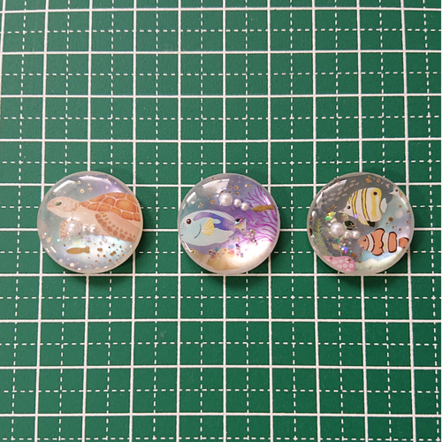 海のカボション☆5個 s2 マリン/ボタン/カボション/熱帯魚/ウミガメ 