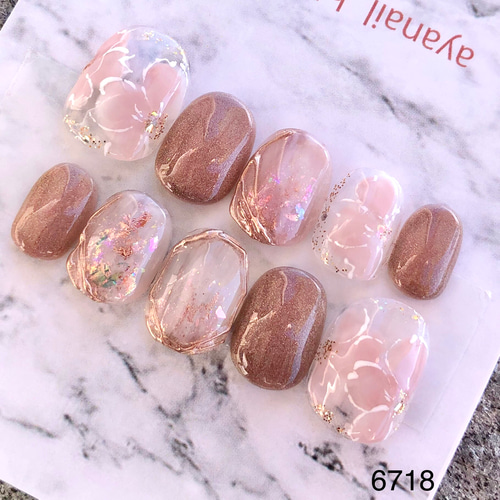 サイズオーダー ネイルチップ 6718 ローズブラウン 桜 さくら 結婚式  