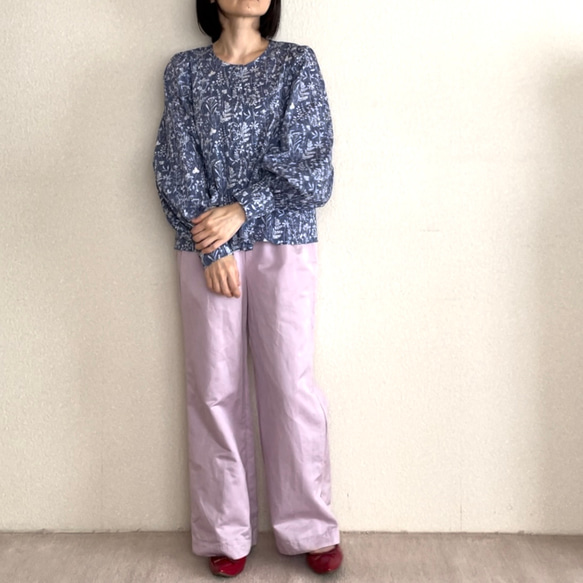 【低身長さん向け洋服】ツータックワイドパンツ　（色：ピンク） 2枚目の画像