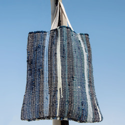 コットン織り軽量バッグ クロスボディバッグ サイドバッグ ショルダーバッグ トートバッグ ショッピングバッグ - 青空 エスニッ 11枚目の画像