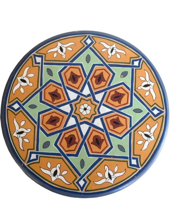 木製塗装モロッコの小さなテーブル 3枚目の画像