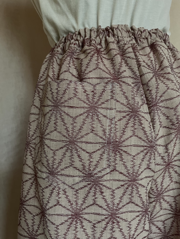 着物リメイク　キュロット　ワイドパンツ　麻の葉柄　ウール混 5枚目の画像