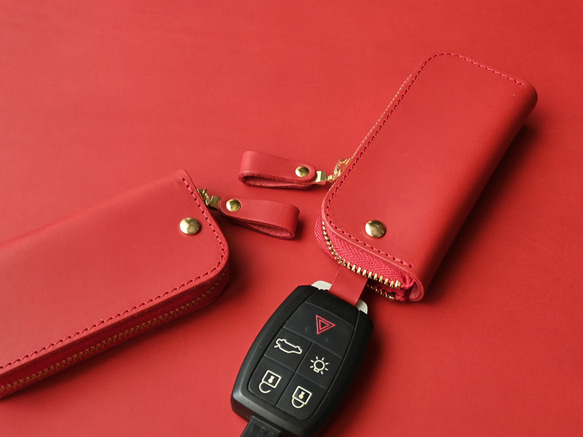 Leather Key Case ( Custom Name ) - Joy Red 5枚目の画像