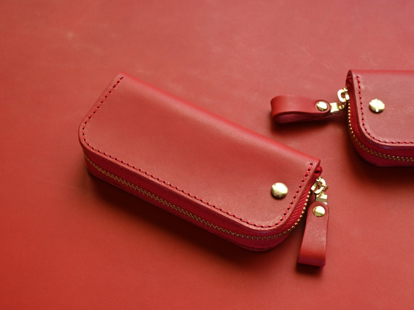 Leather Key Case ( Custom Name ) - Joy Red 6枚目の画像