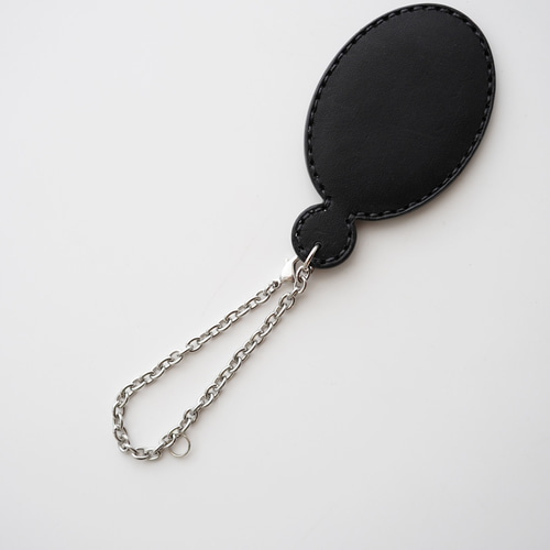 ミニハンドミラー 手鏡 本革 レザー チャームチェーン付き 名入れ可能