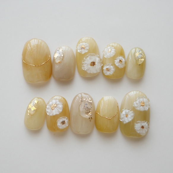 花ネイルチップ ナチュラル ボタニカル 〜お花 フラワー ネイルチップ 成人式