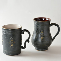 京焼　金彩鉄釉貼花文「マグカップ」　宮里絵美作　陶器 11枚目の画像