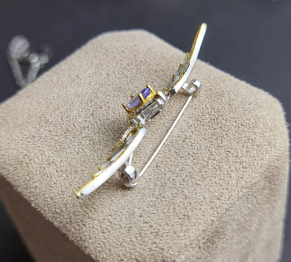 「美しいだけでなく機能性も 」天然宝石大粒「タンザナイト」鷲 ☆SV925シルバー　ネックレス*ブローチ16KGP　 4枚目の画像