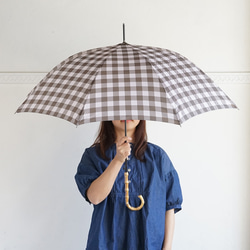 竹製雨傘方格紋棕色長傘晴雨兩用 ALCEDO 161055 陽傘傘 格紋竹柄 第1張的照片
