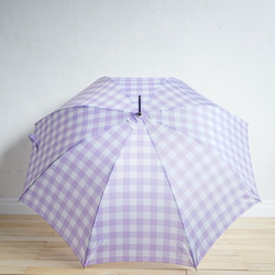 竹製雨傘方格紋紫色長傘晴雨兩用 ALCEDO 161056 遮陽傘雨傘格紋竹柄 第15張的照片