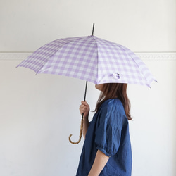 竹製雨傘方格紋紫色長傘晴雨兩用 ALCEDO 161056 遮陽傘雨傘格紋竹柄 第11張的照片