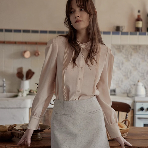 45r 長袖シャツ ブラウス　ピンタック　美品 45R 45rpm コットン ピンタック シャツ ブラウス ホワイト 日本製