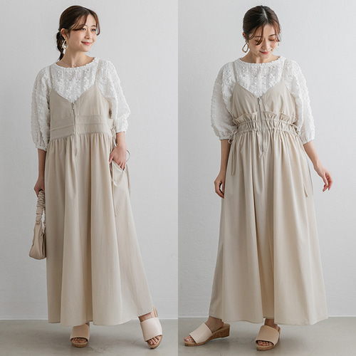 CHICWISH★ウエストマークキャミワンピース☆ ウエストドロスト ジップ キャミワンピース 24077 | ihuu