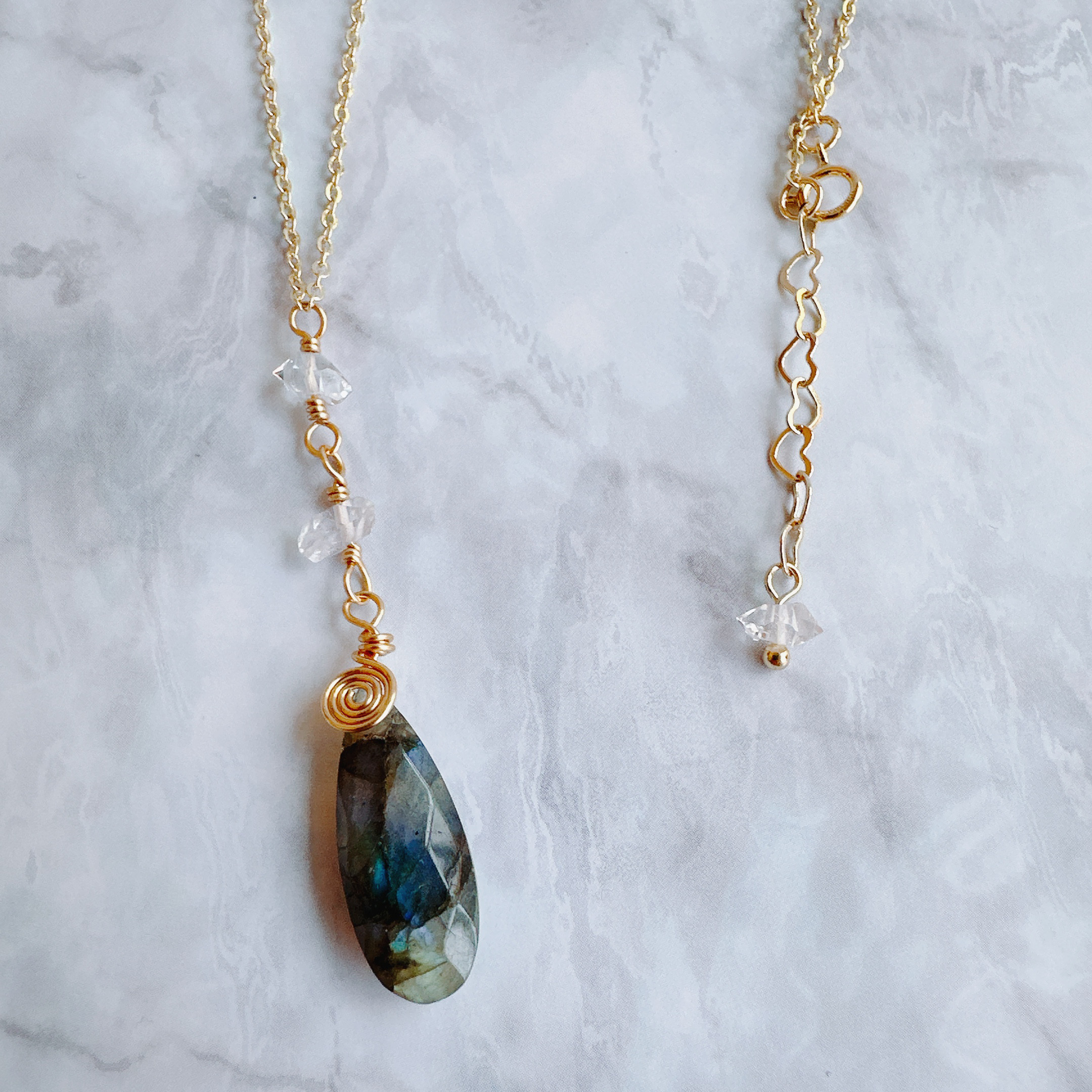 【14kgf 】uzumaki  ラブラドライトとハーキマーダイヤモンドのY字ネックレス《送料無料》