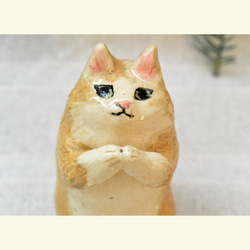 お願い猫　置き物　手合わせ・お祈り　頼んますネコ　ベージュ茶色　手作り陶器・陶芸 8枚目の画像