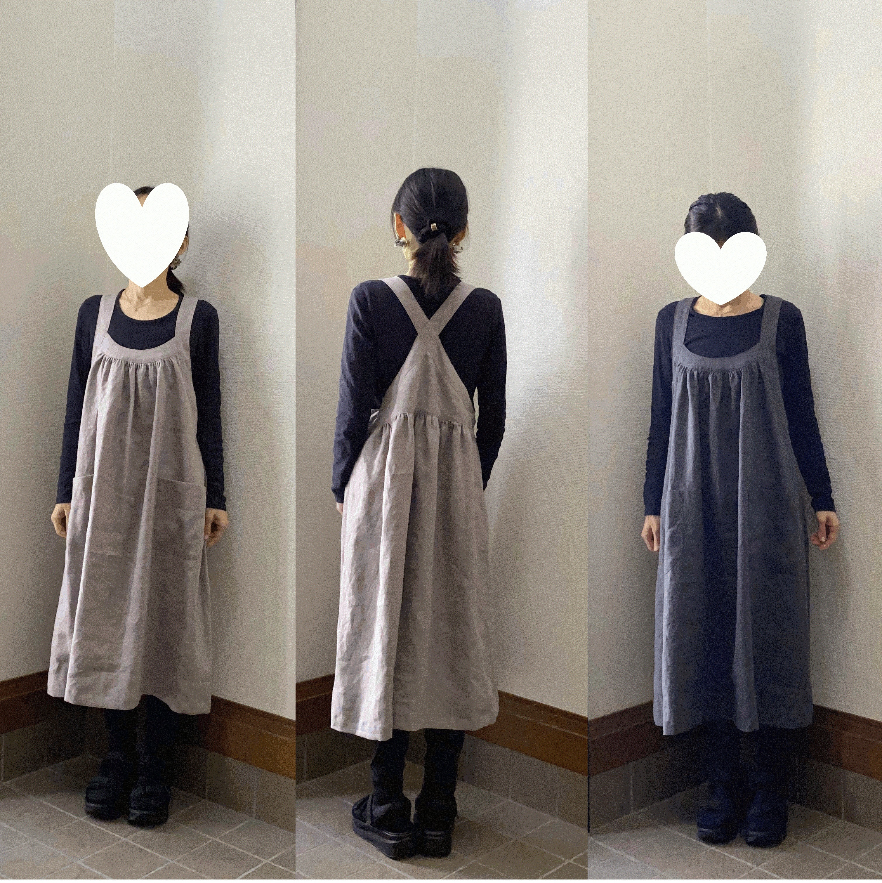 リネン　エプロンワンピース
